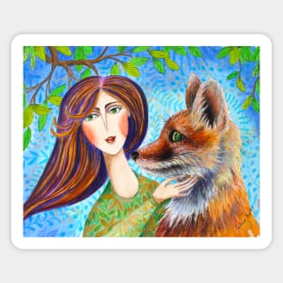 She Has a Fox Soul Watercolor Illustration Sticker